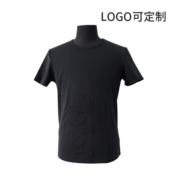 210g精梳氨纶棉黑色圆领T恤 logo可定制